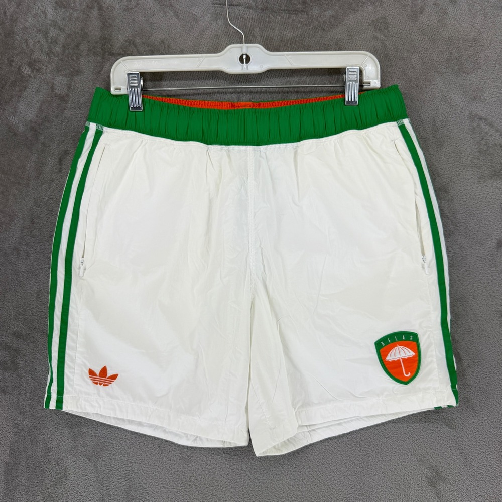 Adidas Shorts Mens L BS2821 White Green Helas Skateboarding Striped GOOD